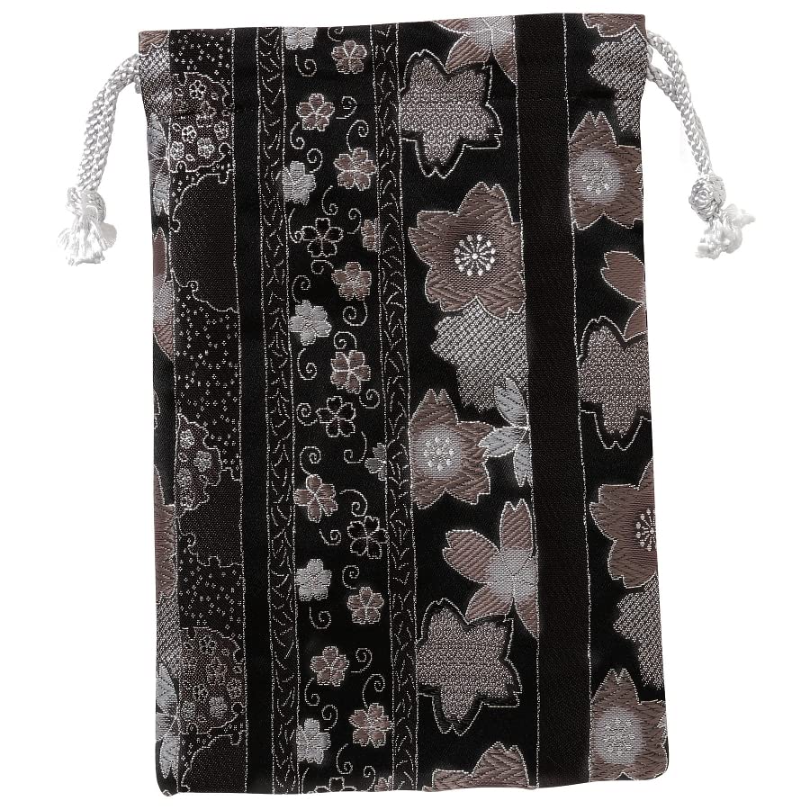Brocade drawstring bag, lined with Nishijin brocade, 4, size M. (Kuroginshimasakurazakura)2