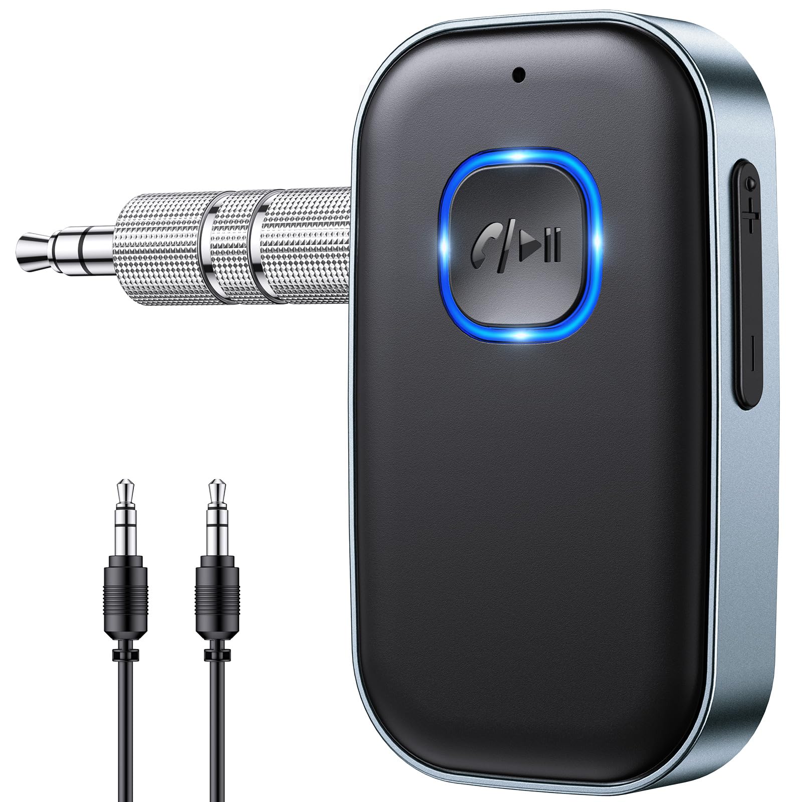 Glangeh Bluetooth 5.3 Adapter Auto, Upgraded Lärmminderung 3,5mm Aux Bluetooth Adapter, 16H Standby Empfänger Receiver Klinke für Auto Audio System, Kopfhörer, Speaker, Stereo-Endstufen (Grau)