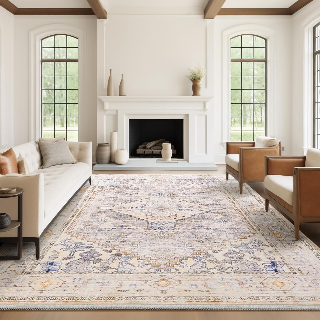 (Similar)8x10 Washable Area Rug - Non Slip Vintage Rugs Soft Foldable Stain Resistant Large Carpet for Bedroom Living Room Office & Home Decor (Orange,8'x10')