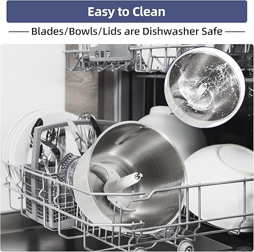 Miniatura 6 de Procesadores de alimentos con 2 cuencos, picadora de carne de 400 W, picadora de alimentos eléctrica, 2 velocidades, 8 tazas de vidrio y 8 tazas de