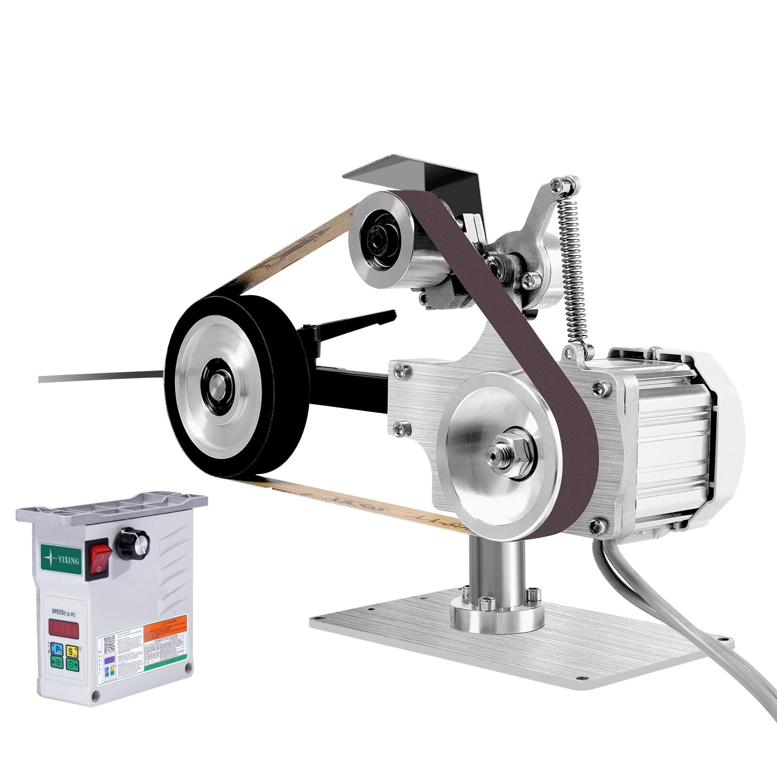 110V Electric Mini Belt-sander with 550W Brushless Motor 30 * 0.98in Bench Belt Sander Electric Sanding Polishing Grinding Machine 5000rpm Stepless Speed Adjustable Sanding Machine for Metal Working