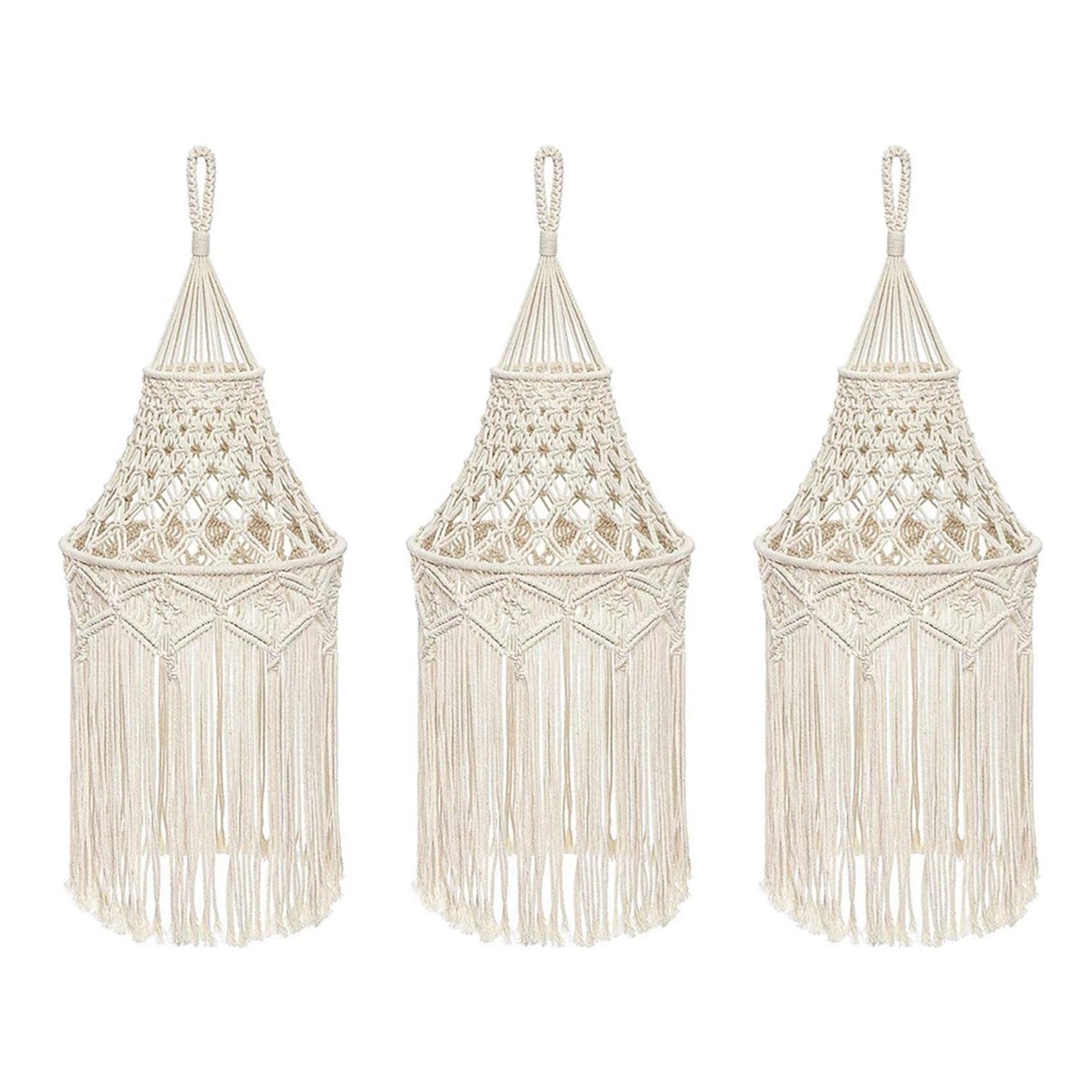 Vjsujehgy 3X Macrame Lamp Shade Hanging Pendant Light Cover Bedroom Living Room Nursery Dorm Room Bohemian Home Decor