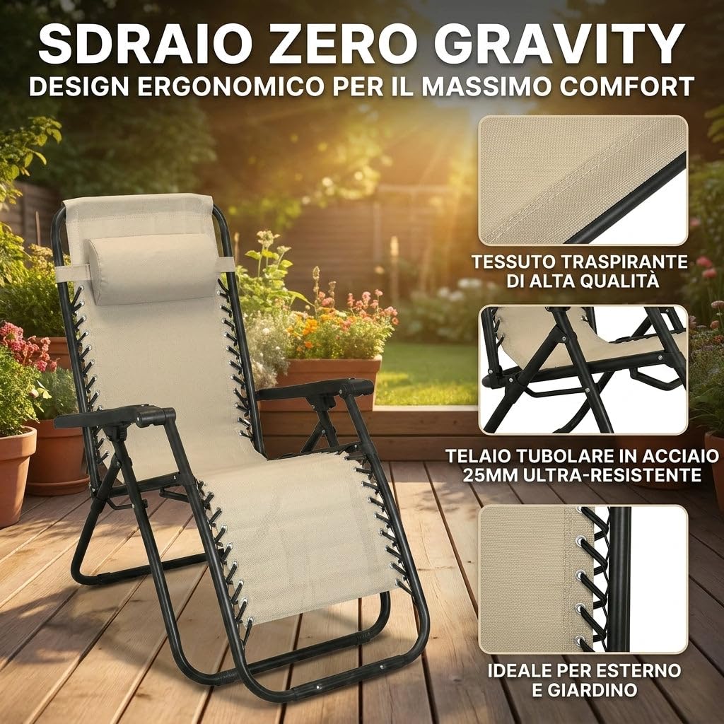 HEMAX Sdraio Zero Gravity Lettino Prendisole Regolabile Sedia – grigio