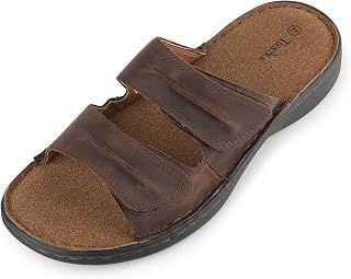 Mens Slide Sandal Summer Beach Indoor and Outdoor Anti-skidding Slide Slippers with Two Adjustable Leather Straps UK8-13