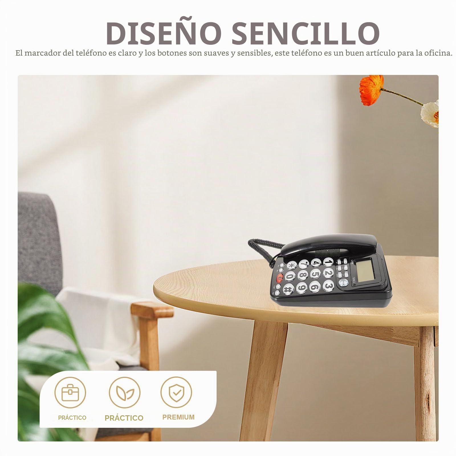 OUNONA Teléfono Fijo Sobremesa Negro, Calidad de Sonido Clara y Fácil Navegación, Diseño Moderno en Pvc para Uso en Casa u Oficina