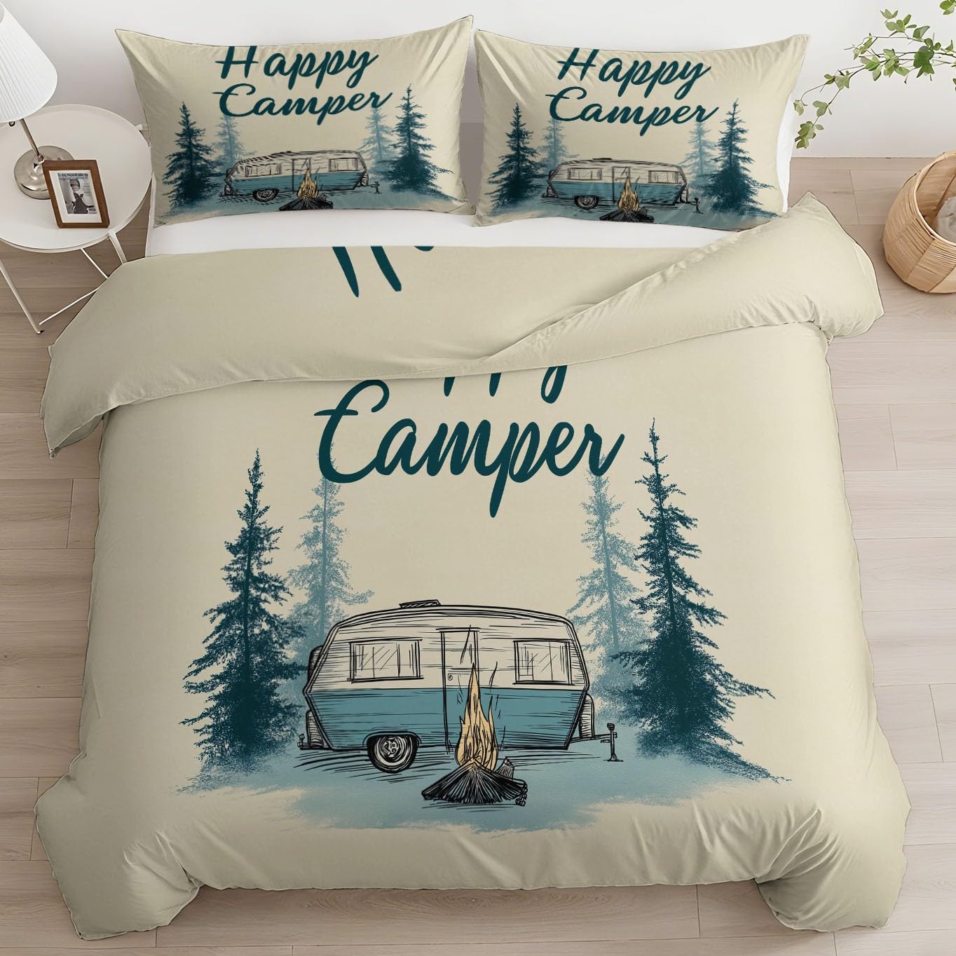 Housse de Couette 2 Personnes Imprimée Camping-Car pour Chambre Adulte Chic