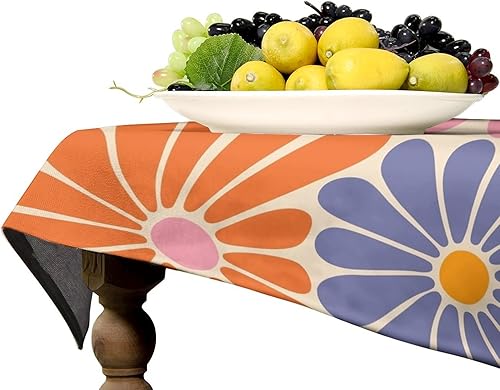 Miniatura 204 de Mantel floral hippie, diseño retro de los años 70, naranja, rosa, azul, floral, bohemio, estampado estético de margaritas, para fiesta, picnic
