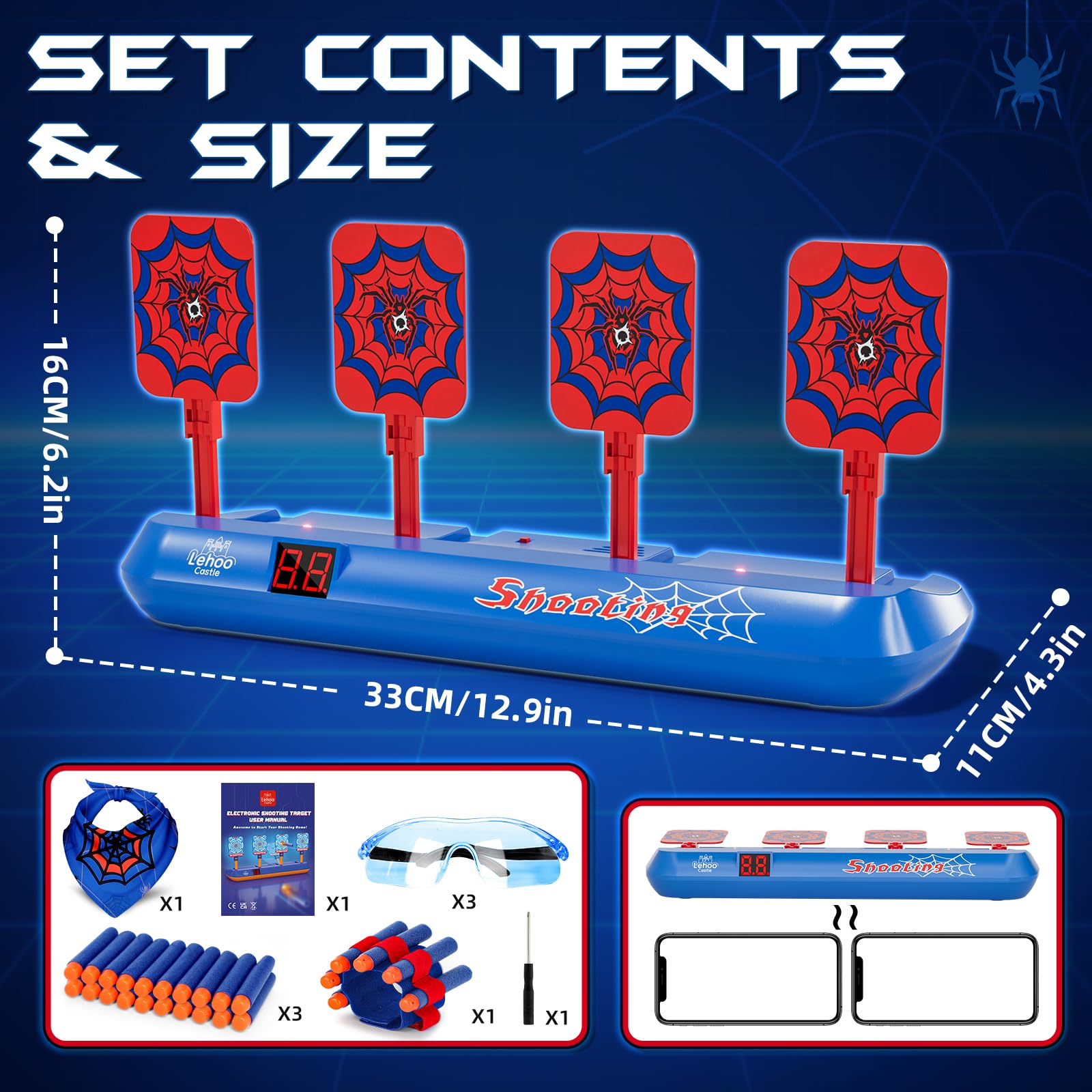 Lehoo Castle Bersaglio Nerf, Tiro al Bersaglio Bambini con Pistola Giocattolo, Gilet tattico, Regalo di Natale, Spider Giochi Bambino 5 6 7 8 9 Anni