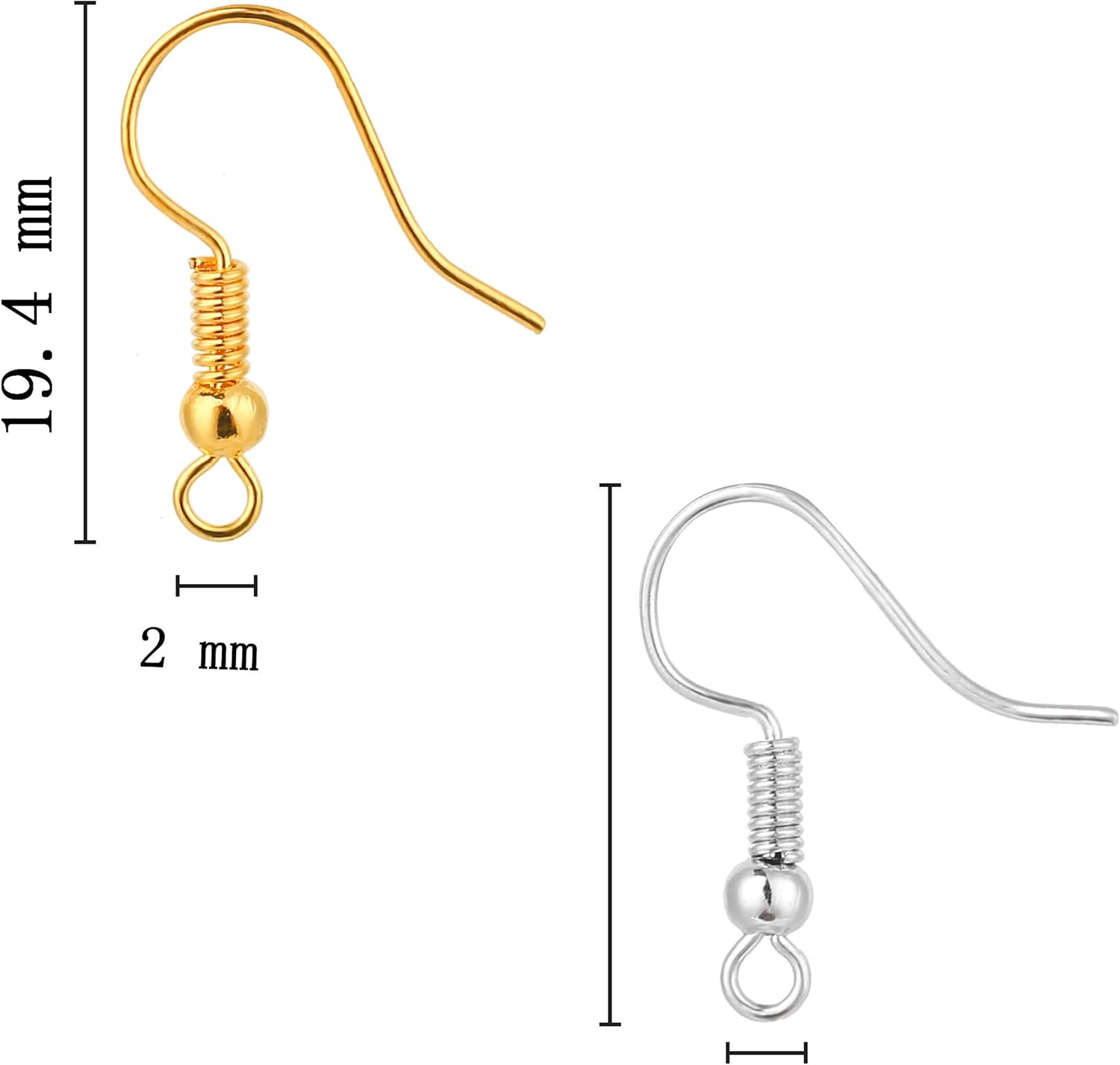 400 Pieces Stainless Steel Earring Hooks, Fish Hooks Ear Wires French Wire Hooks, Coil and Ball Style Nickel-Free Ear Wires for Jewelry Making, Colors with Silver and Gold - Image 2