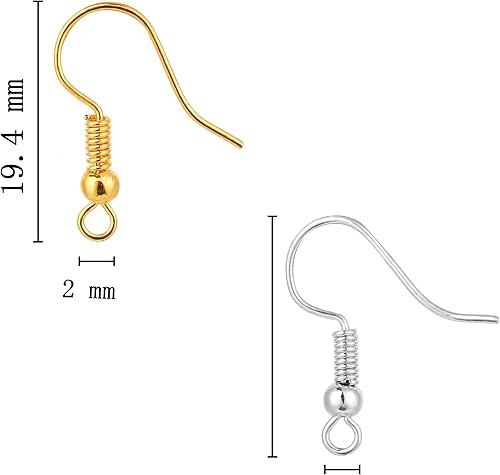 Miniatura 2 de 400 ganchos de acero inoxidable para aretes, ganchos de pez, cables de alambre francés, cables de oreja estilo bobina y bola, sin níquel, para hacer