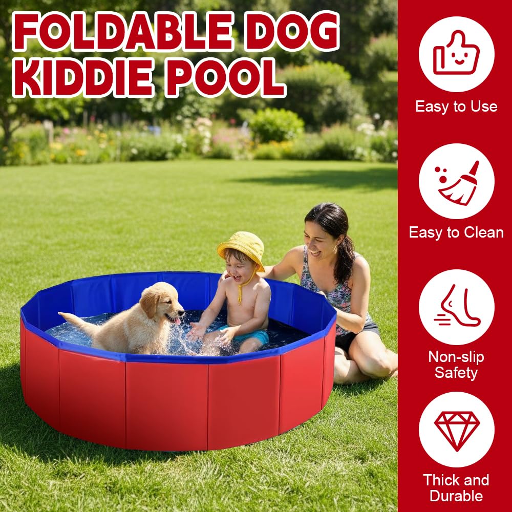 Piscine Chien Pliable, 80x20 cm Piscine pour Chiens, PliablePiscine pour Chien Solide, PVC Piscine pour Chat, Piscine Enfant Pliable pour Intérieur et Extérieur, Baignoire Chien et Aire de Jeu