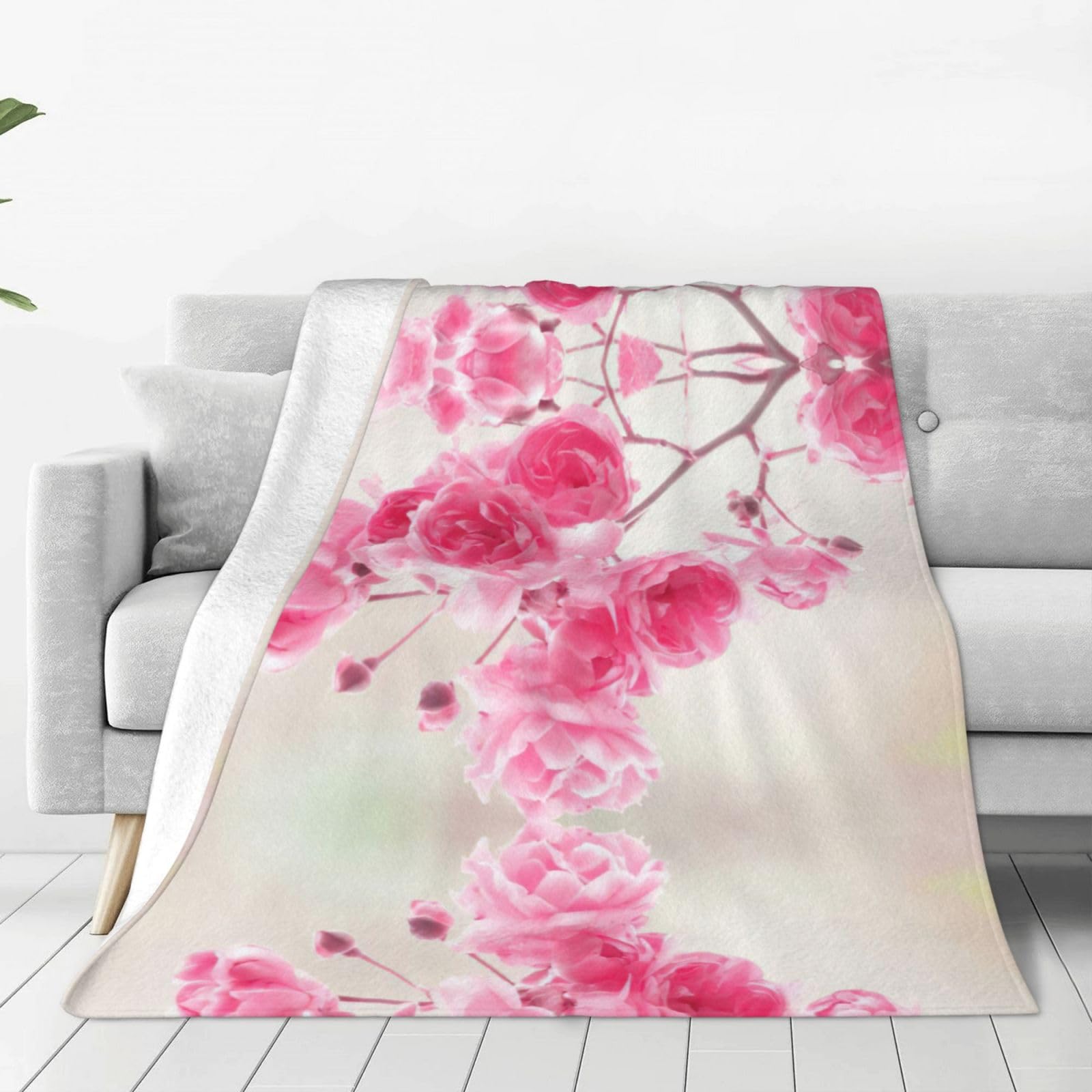 Couverture polaire légère lit canapé plaid imprimé fleurs roses microfibre
