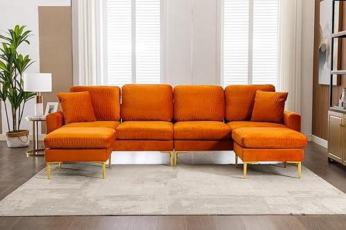 Sofá modular en forma de U de 113 pulgadas, sofá modular de terciopelo con dos otomanas y funda extraíble, sofá de asiento profundo de 4 plazas para