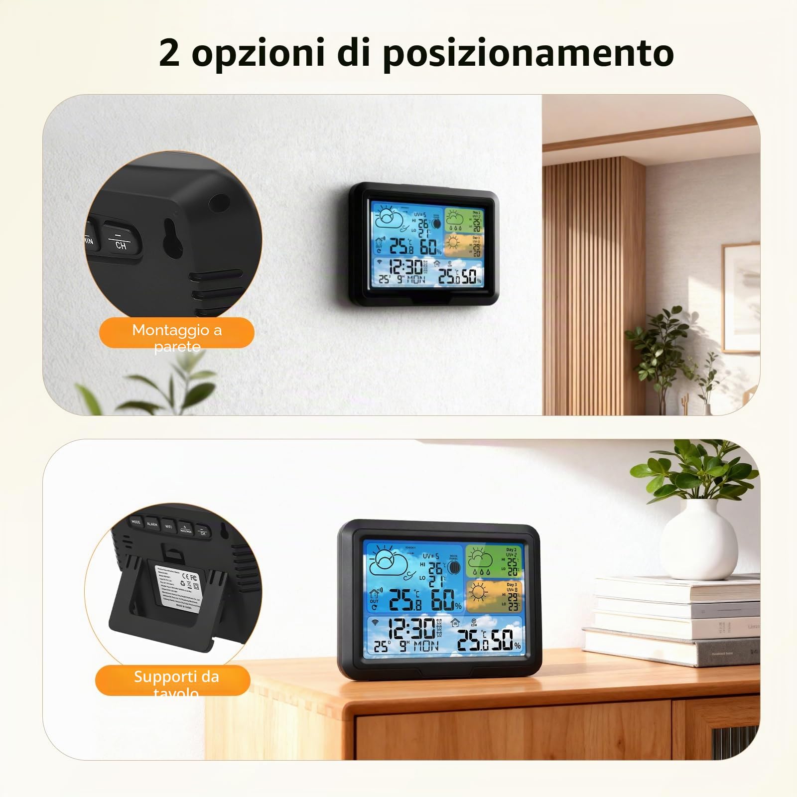 Stazione Meteo Con 3 Sensore Esterno,Con App Tuya E Smartlife, Schermo Lcd Colorato,Allarme,Sveglia,Previsioni Meteorologiche, Stazione Meteorologica Wireless Per Interni Ed Esterni