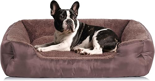 Miniatura 11 de Camas para perros pequeños, camas para mascotas pequeñas con laterales, cama rectangular para perros con fondo antideslizante Negro -,Marrón,Gris