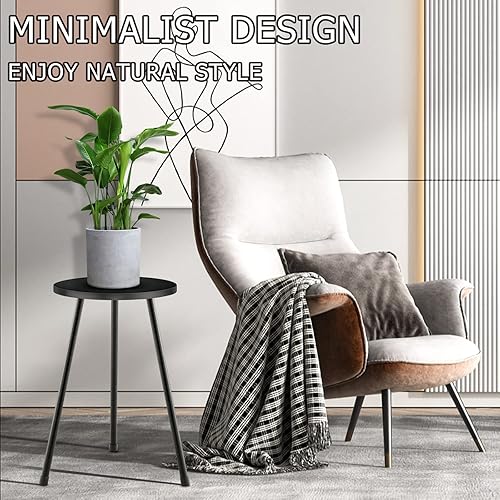 Miniatura 4 de KINNARY Soporte alto para plantas, soporte de madera de mediados de siglo, mesa negra para macetas, soporte de plantas de metal, decoración moderna