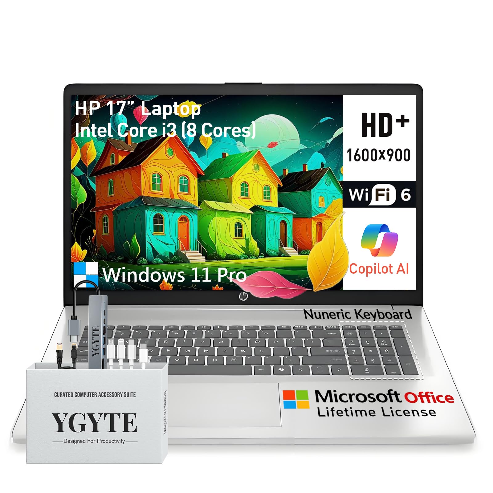 HP 2025 Laptops 17 Inch, 17.3" Laptop Computer, HD+ Large Screen, Intel Core i3 (8-Cores), 32GB RAM 1TB SSD, Windows 11 Pro Lifetime Office, 10 Key Number Pad, Wi-Fi 6, USB-C