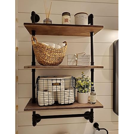 Amazon.com: JIANZHUO Industrial Wood Bathroom Shelf Over Toilet with ...