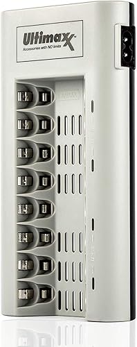 Miniatura 2 de Ultimaxx Cargador con baterías, cargador de batería de 8 puertos y 2 pilas AA de 3150 mAh sin memoria, recargable, Ni-MH, baterías duraderas y