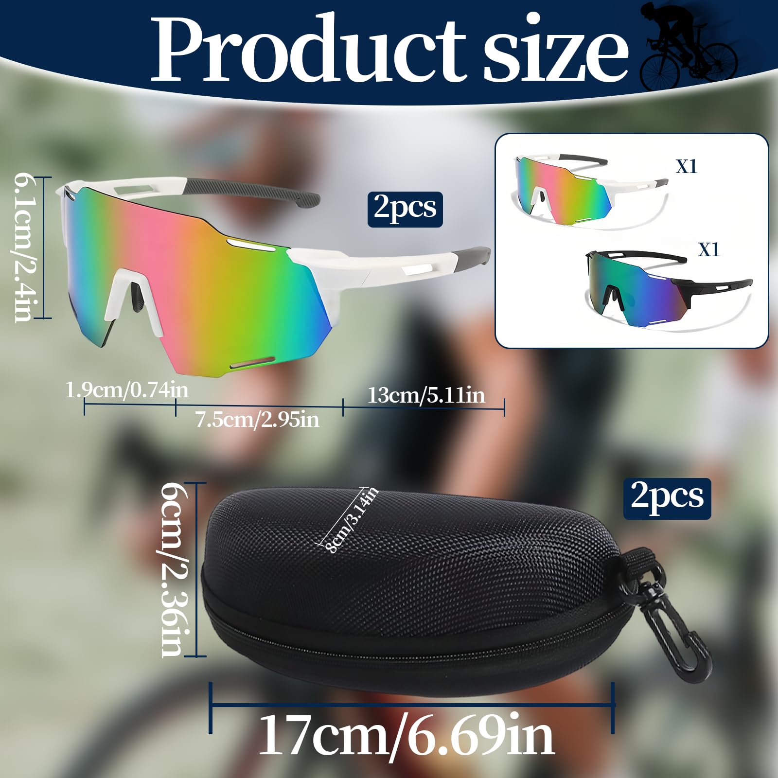 SI SEN 2 Pièces Lunette de Cyclisme, UV400 Protection Coupe-Vent, pour Homme Femme Ski Alpinisme