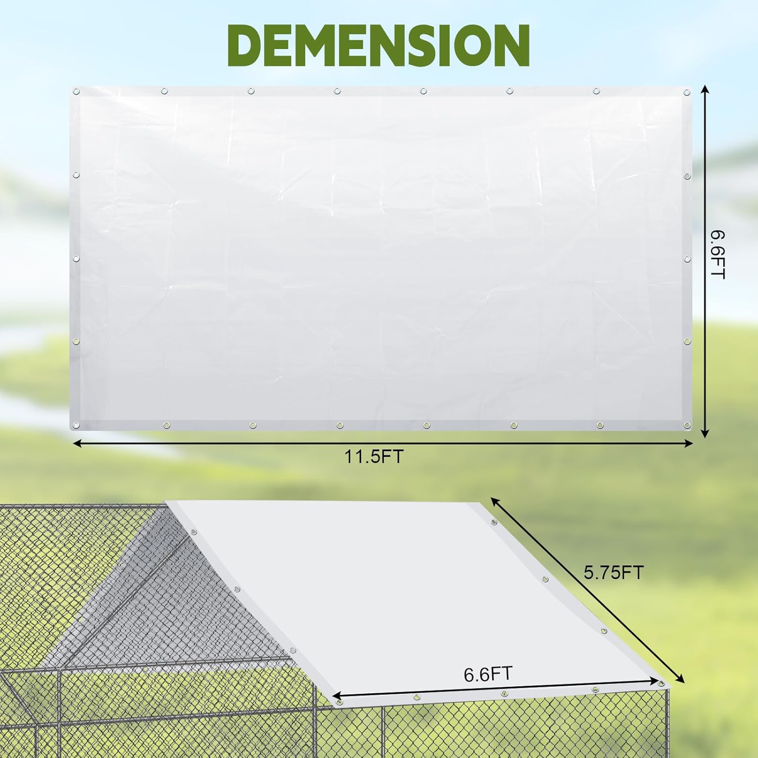VitalCozy 2 Pcs Chicken Coop Cover Waterproof 11.5 x 6.6 ft Chicken Run Cover Coop Tarp Accessories for Winter with 50 Pcs Ball Bungees Cords for Outdoor (White)