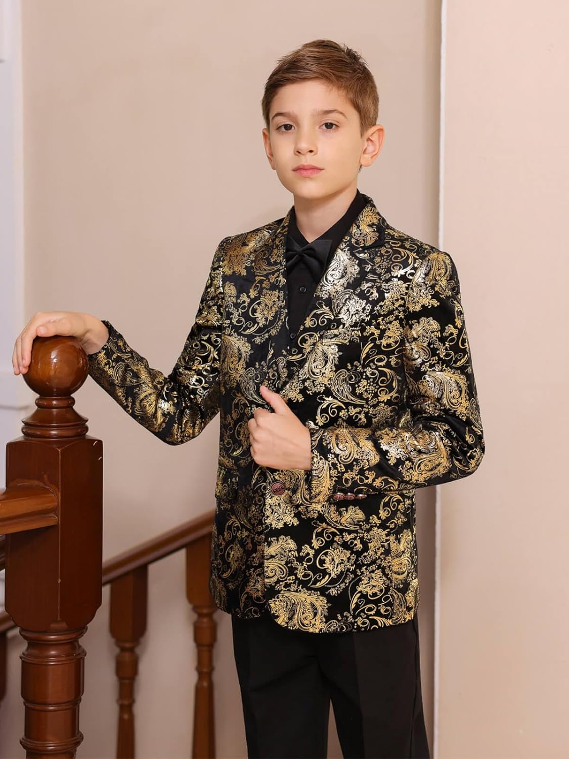 Boys Jacquard Suits Slim Fit Tuxedo Suit Notch Lapel 2 Pieces Suit Set Jacket Pants for Party Formal Wear - Image 3