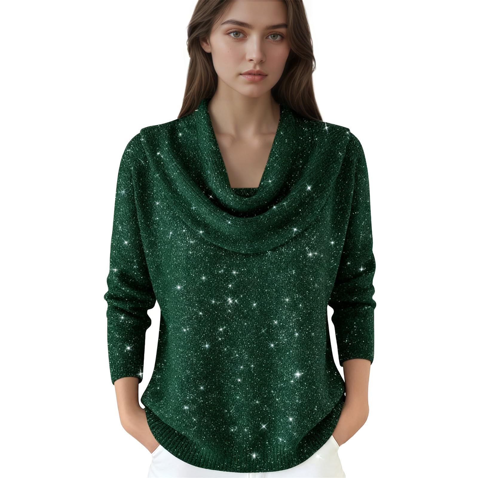 Cozy Sweaters for Women - Fashion Cowl Neck Cashmere Sweater Knit Fall Winter Clothes Casual Loose Warm Pullover
