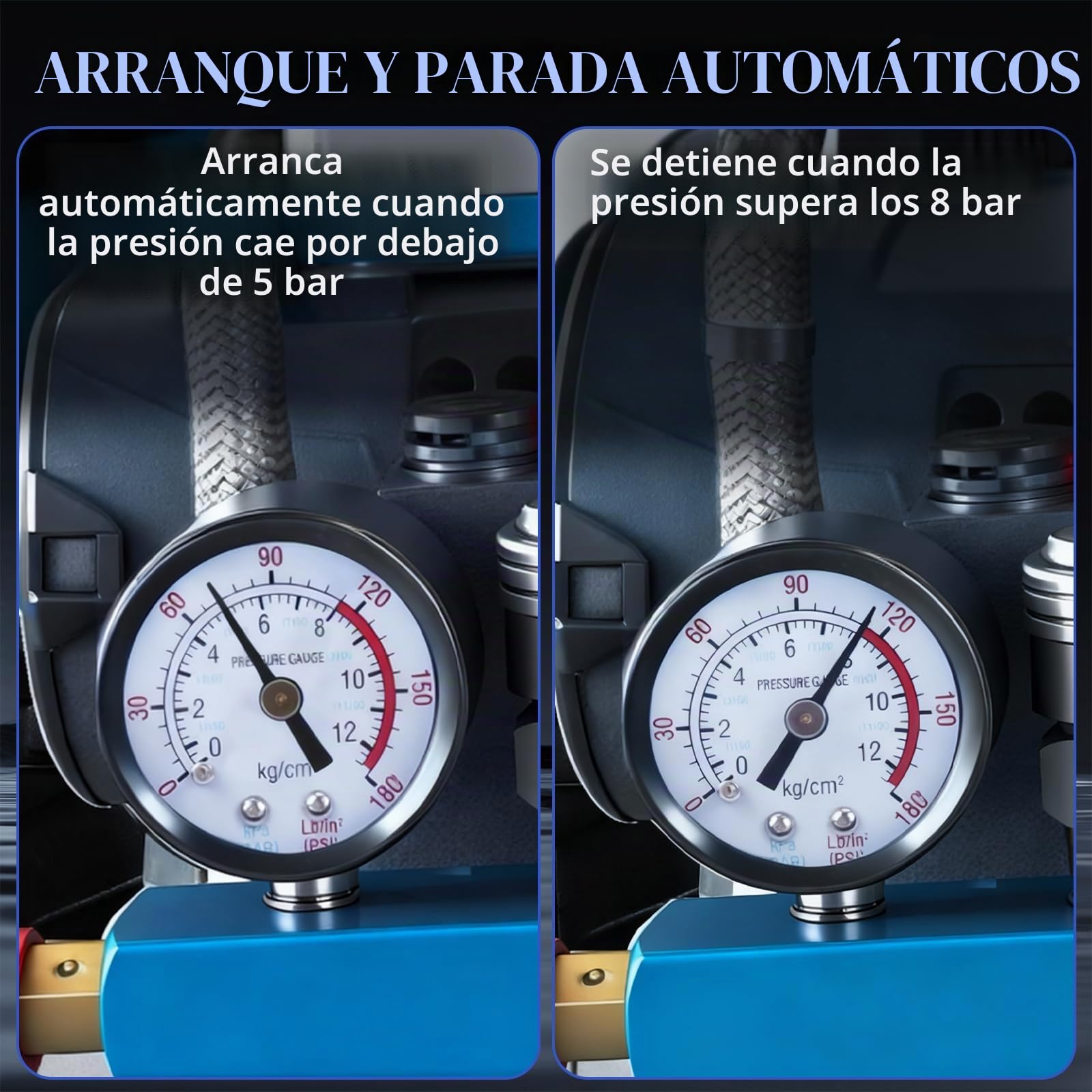Compresor de Aire a Batería, Compresor Sin Aceite Portátil Silencioso, Presión Máxima 8 Bar, Capacidad de Botella de Gas de 1,5 L, Manómetro, Incluye Batería y Cargador