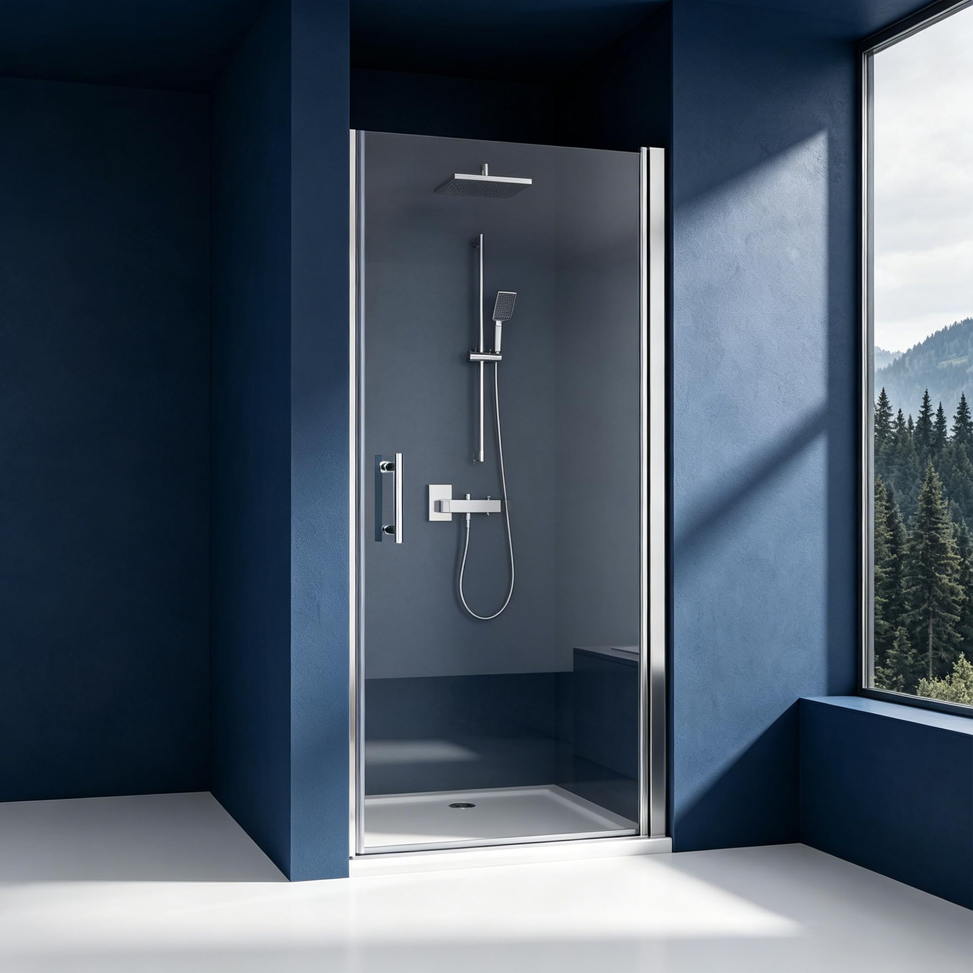 Duschtür 100x195 cm Nischentür Duschabtrennung Pendeltür Drehtür Schwingtür Dusche Duschwand Glas Duschtrennwand Nischendrehtür – 6 mm ESG-Glas