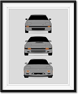 Mazda RX-7 Generations Inspired Poster Print Wall Art Handmade Decor of the History and Evolution of the Mazda RX7 (FB, FC, FD) (Unframed)