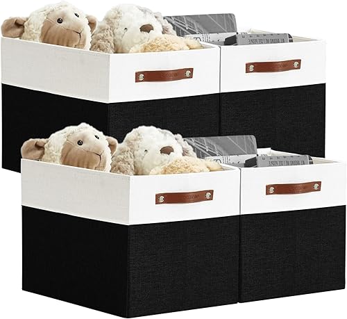 Miniatura 10 de DECOMOMO Kallax - Cubos de almacenamiento de 13 x 15 x 13 pulgadas, cestas para organizar estantes (color beige y blanco, paquete de 4)