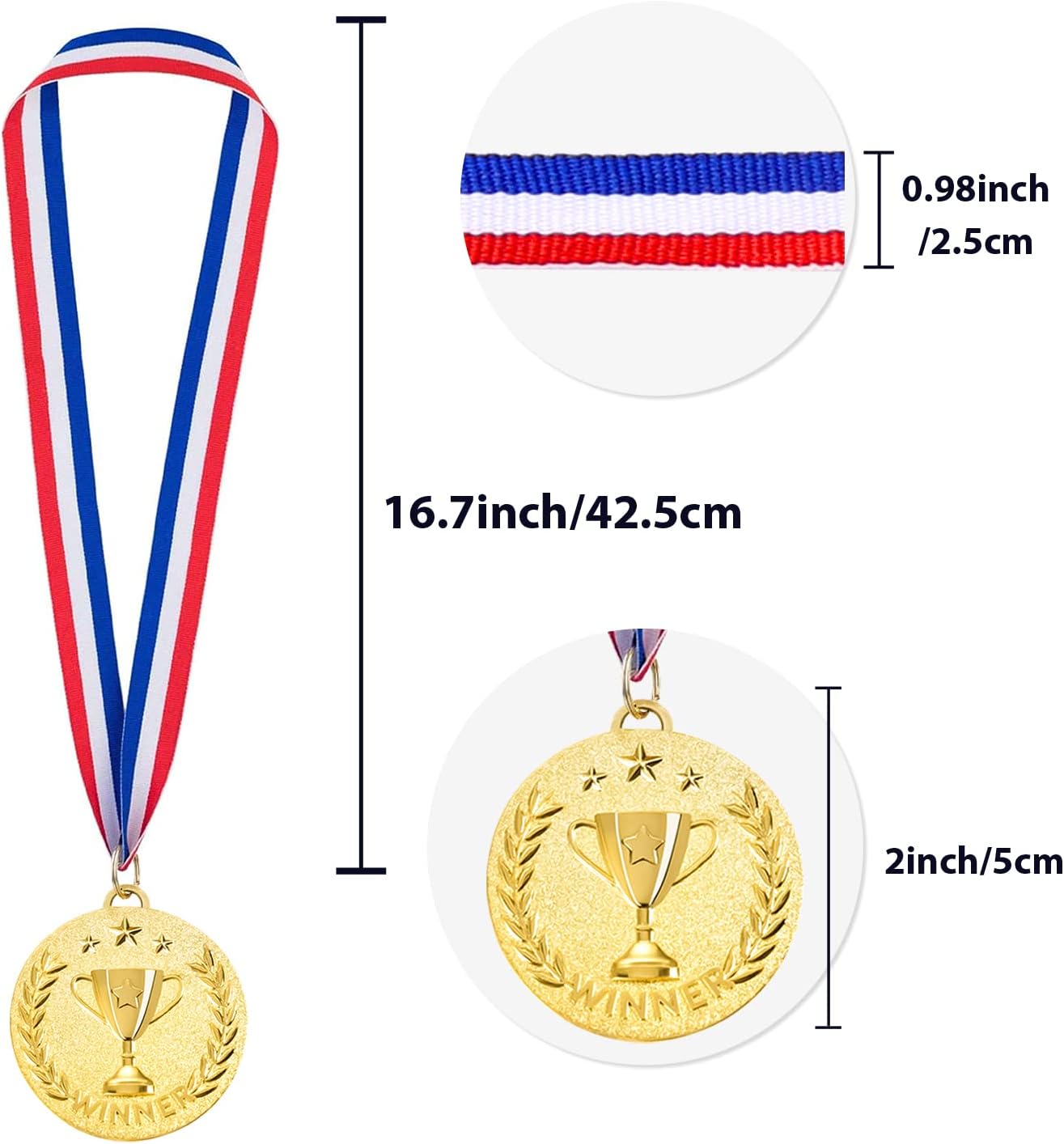 Caydo 6 Pieces 2 Inch Gold Award Medals Winner Medals Gold Prizes for Competitions, Party, Sports