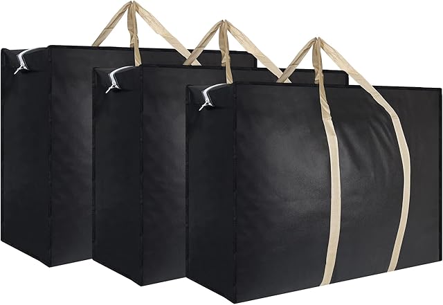 3PC 100L Large Storage Bag with Zip,Clothes Storage Bags Moving Bags,Under Bed Storage Bags For Clothes,Duvets,Pillows,Bedding,77×55×24cm,Black
