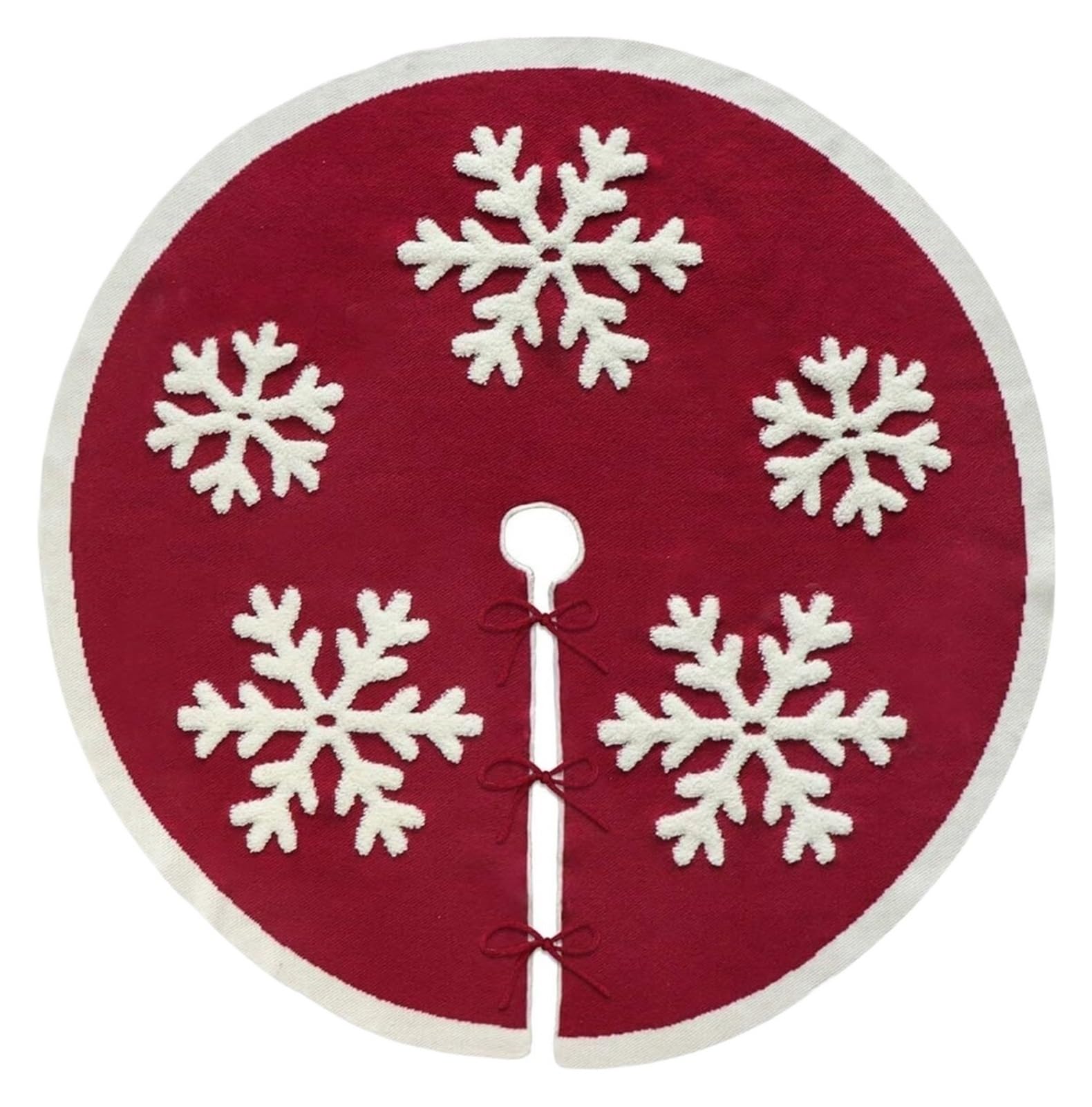 Weihnachtsbaum Rock, Gestrickter Weihnachtsbaumrock 48 Zoll Weinrote Weihnachtsdekoration Mit Weißen Schneeflocken Decke Weihnachtsbaum