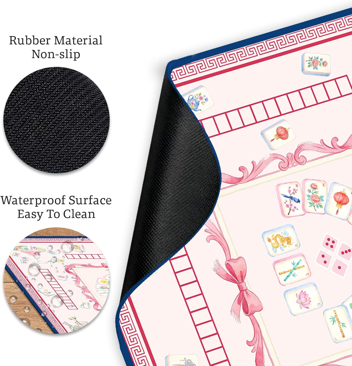 Mahjong Tile Mahjong Table Mat, Non-Slip Noise Reduction Mah Jong Mat with Carrying Bag, Game Table Cover for Mahjongs Poker Card, Festival Birthday Gift for Mahjong Lovers, 31x 31In