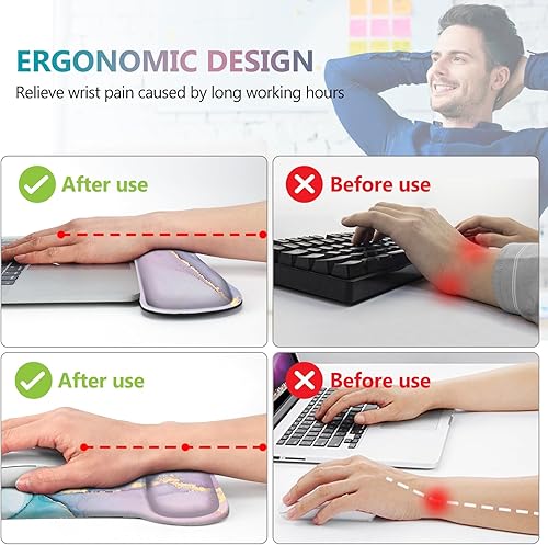 Miniatura 3 de AIMSA Juego de soporte de muñeca para mouse, reposamuñecas para teclado, base antideslizante ergonómica de espuma viscoelástica, fácil de escribir,