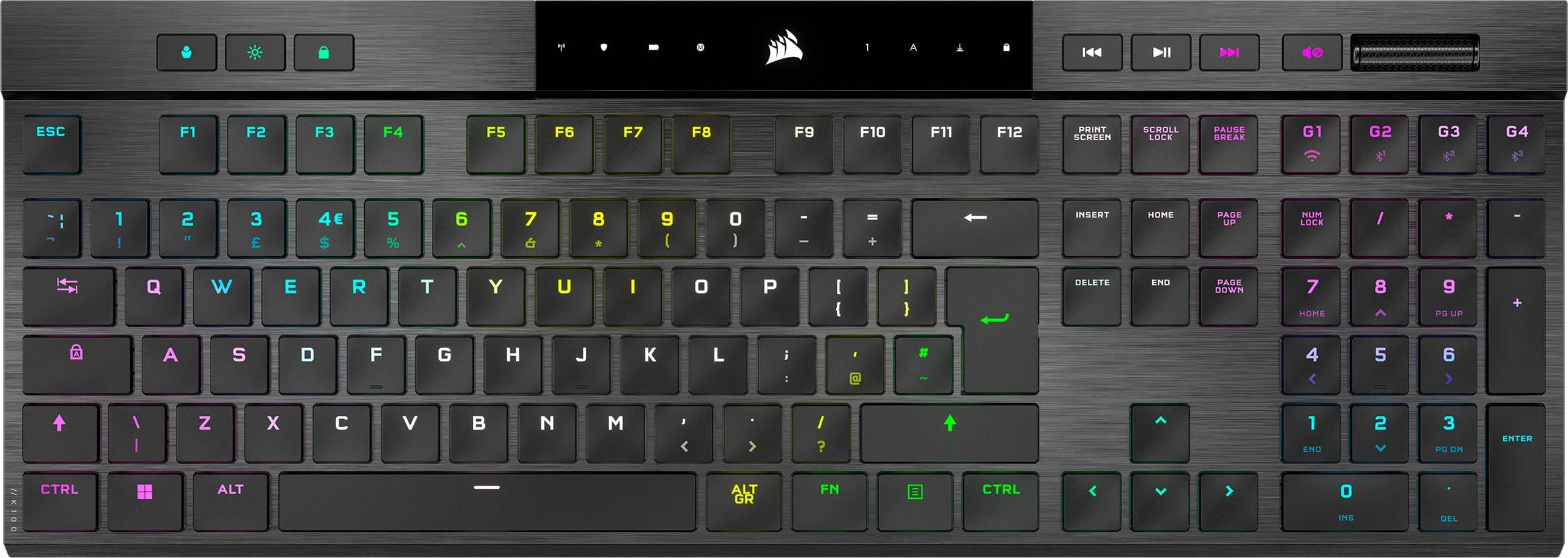Corsair K100 AIR RGB Mechanical Gaming Keyboard - Ultra-Thin, Sub-1ms SLIPSTREAM WIRELESS, Low-Latency Bluetooth, CHERRY MX Ultra Low Profile Keyswitches - UK Layout, QWERTY - Black