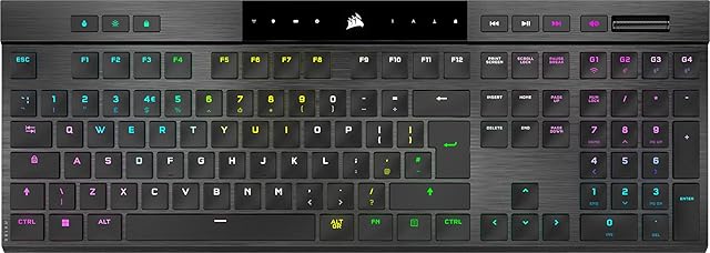 Corsair K100 AIR RGB Mechanical Gaming Keyboard - Ultra-Thin, Sub-1ms SLIPSTREAM WIRELESS, Low-Latency Bluetooth, CHERRY MX Ultra Low Profile Keyswitches - UK Layout, QWERTY - Black