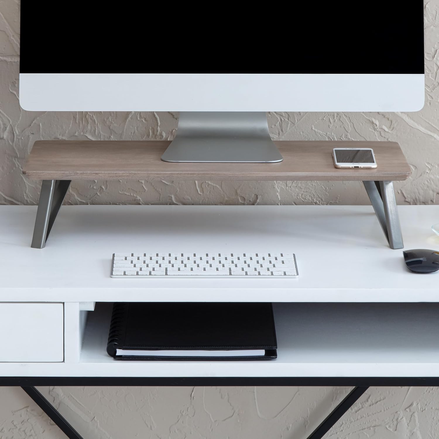 Anji Mountain Monitor Stand - Desktop Organizer & Laptop Riser, Ergonomic Monitor Riser, Space-Saving Monitor Stand for Desk, Durable Construction, Easy Assembly, Ideal for Home & Office,Biscotti