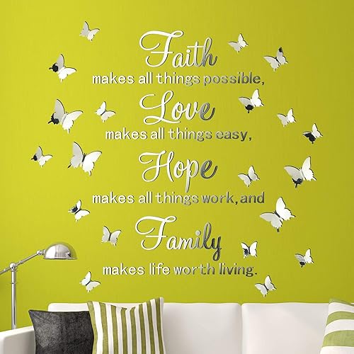Miniatura 8 de Calcomanías de pared de espejo acrílico 3D calcomanías extraíbles de espejo de mariposa calcomanías de pared para bricolaje la fe hace que todas las