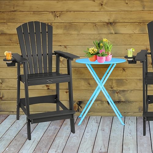 Miniatura 8 de FUNBERRY Silla alta Adirondack, sillas altas para balcón para todo tipo de clima, con soporte para tazas