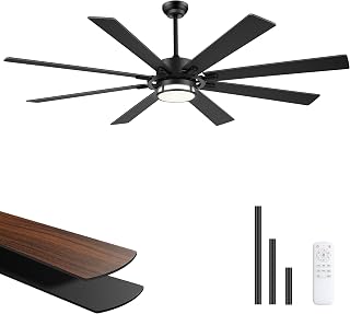 65 Inch Ceiling Fan with Light, Large Metal Downrod Ceiling Fan Light Black, 3CCT, 6 Speed Ceiling Fans with 3 Downrods for Living Room Bedroom, UL Listed