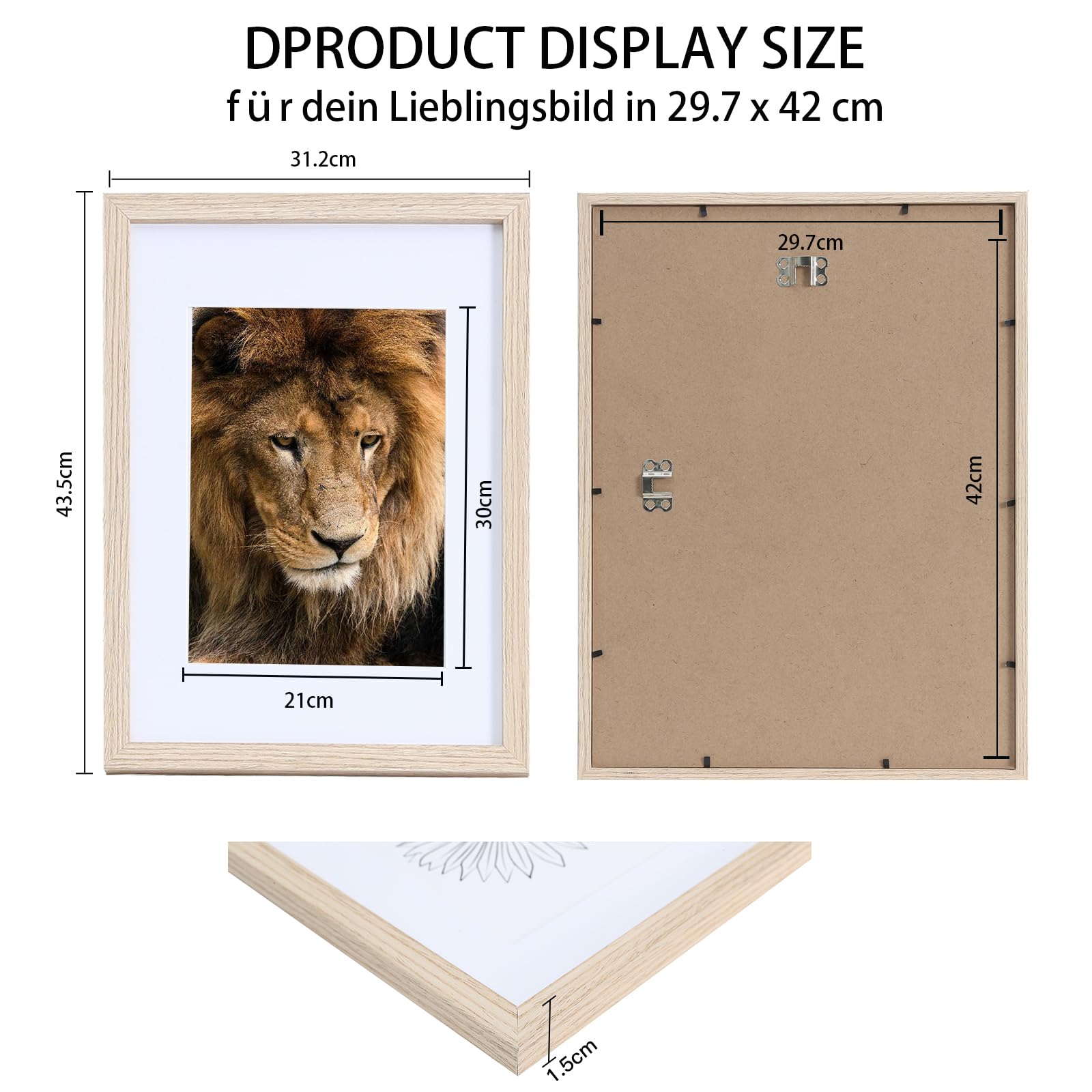 Pacco Da 3 Cornici In Legno Marrone Effetto Invecchiato Per Formato A3 (29,7x42 Cm) – Con Plexiglass, Da Parete O Scrivania - 4
