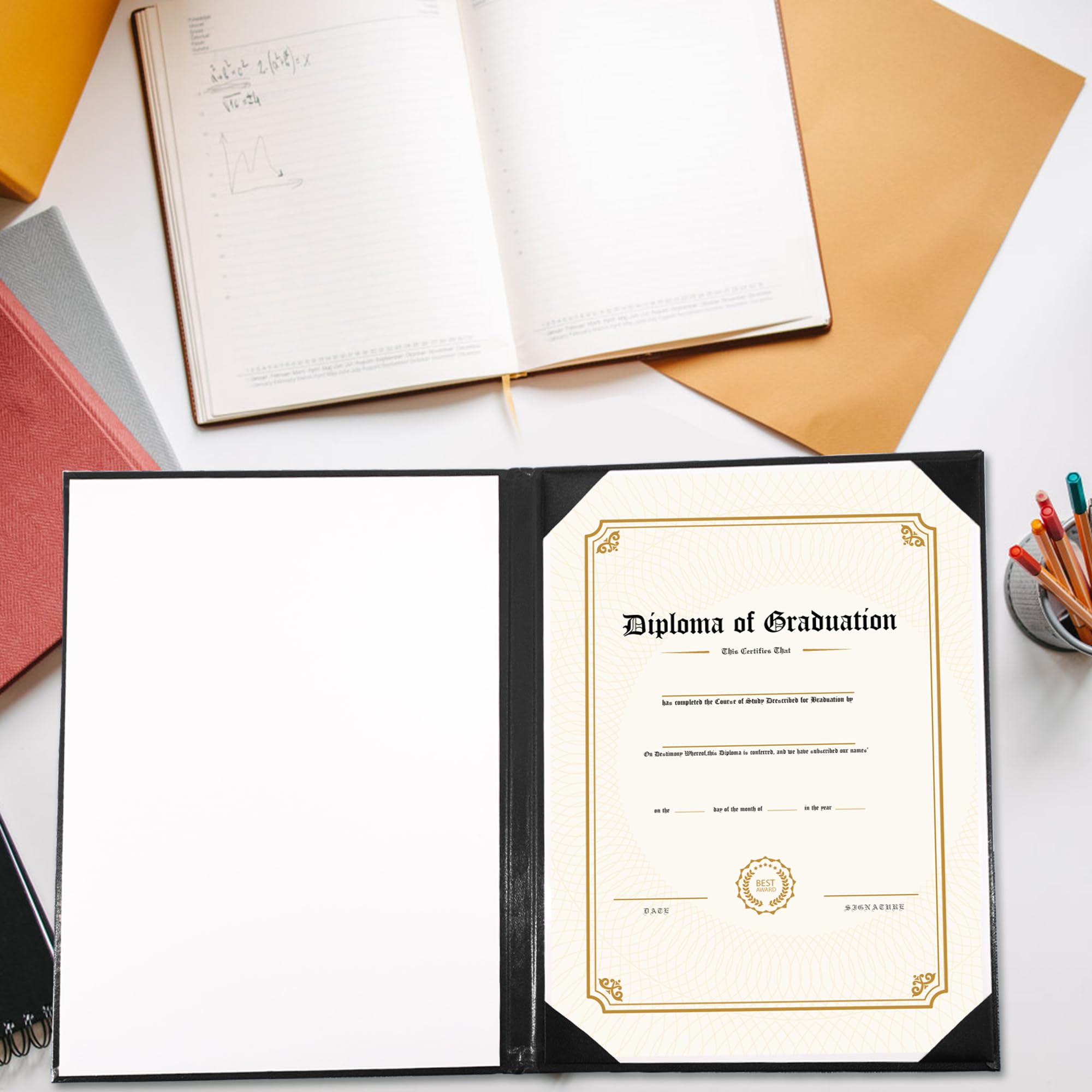 GraduationMall Diploma Copertura per Documenti e Premi e Certificati A4 La Laurea Nero 10 Libri