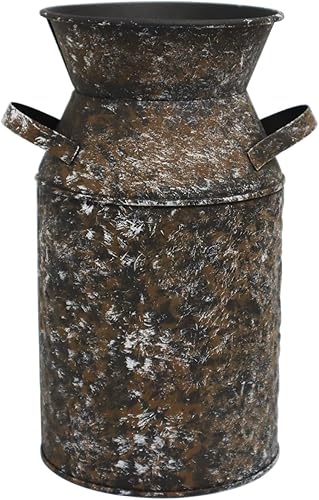 Lata de leche galvanizada con cuerda, jarrón retro antiguo, maceta de metal, rústico, vintage, primitivo, soporte para flores, planta de campo para