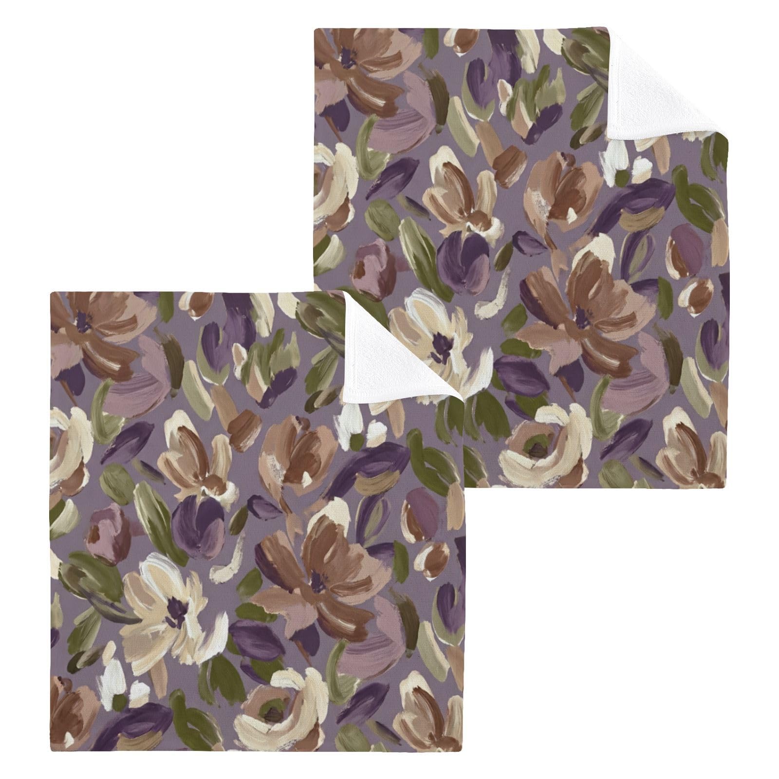 BOESI Purple Floral Brushstroke 12x12in Cotton Washcloth,Face Towel