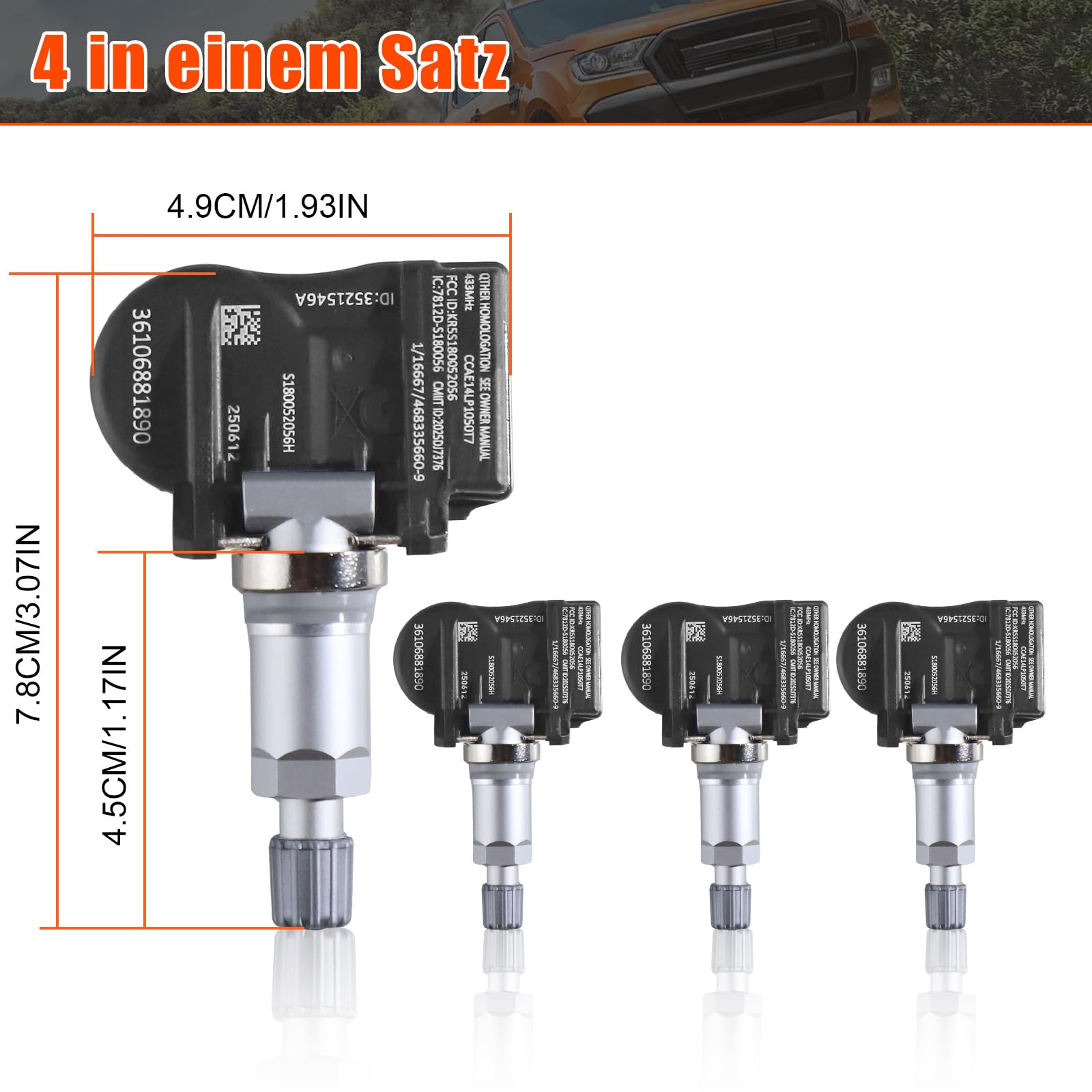 4 Stück Reifendrucksensor 433MHz TPMS Sensor RDKS Sensor für BMW 1er 2er 3er 4er 5er X1 X5 MINI F20 F21 F22 F23 F30 F31 F35 F36 2011-2019 Ersatznummer 36106881890 36106856209