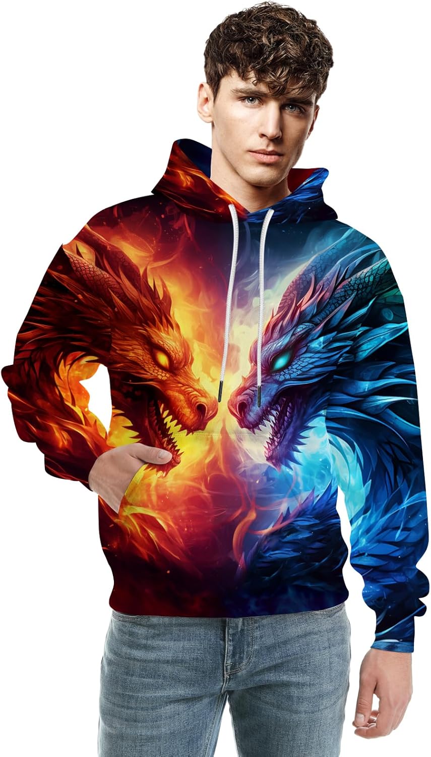 Unisex New Men's Novelty Hoodies Cool Animal Print Graphic Hoody Fleece Pullover Hooded Sweatshirts - Image 2