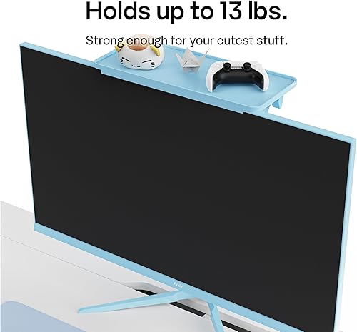 Miniatura 6 de Pixio 12 inch Blue Monitor Storage Top Shelf - Adjustable Platform, Universal Fit, Holds Up to 13lbs, Works on TV, Flat, Curved Monitors, Storage