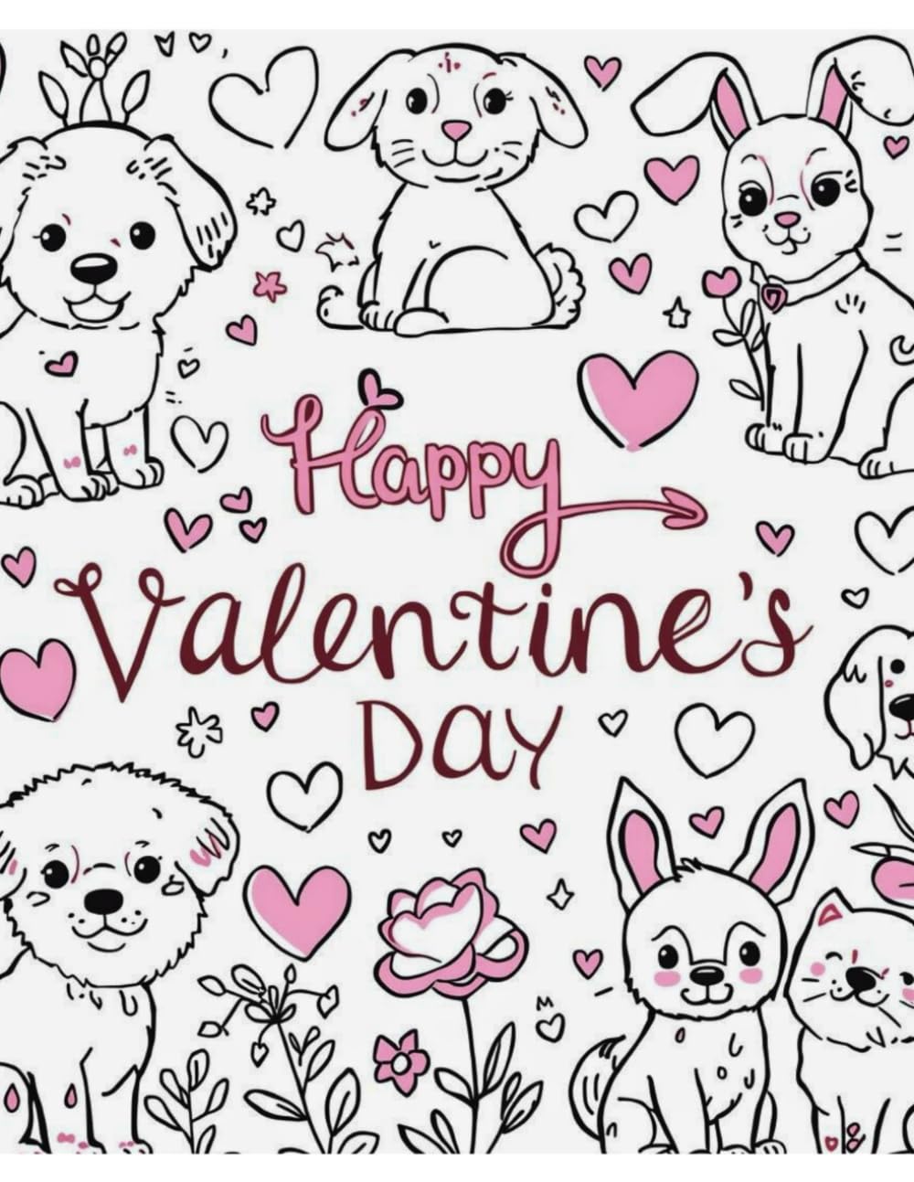 Valentine’s Day Coloring Book: Cute Animals for Kids and Adults
